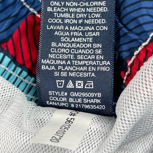 Shark Triangle Print Swim Trunks Men 3XL 48-50 Above The Knee 6" Inseam Blue Red - Picture 7 of 10